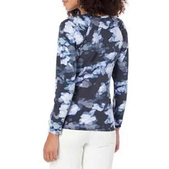 NZT Nic + Zoe Blurred Floral Long Sleeve Puff Shoulder Knit Tee Blue NWT Large - Picture 2 of 11